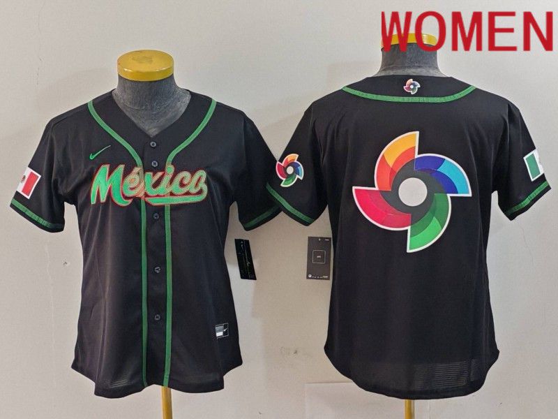 Women 2024 World Cub Mexico Blank Black Nike MLB Jersey style 17->women mlb jersey->Women Jersey